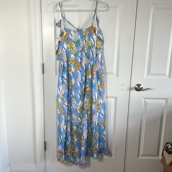 NWT KENSIE Womens Blue Ruffled Printed Spaghetti Strap V Neck Tea-Length 14 - Picture 5 of 10